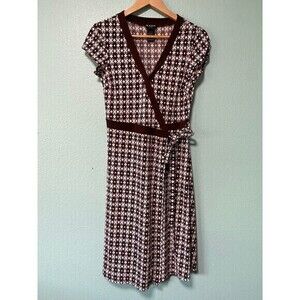 BCBG Paris Women's Y2K 90s Brown Patterned Wrap Dress Size XS‎
